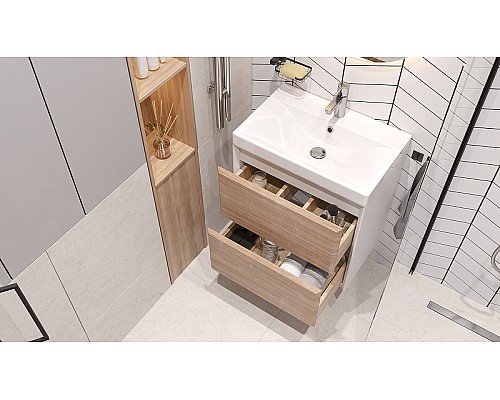 Тумба под раковину Velvex Gesso 60 tp.GES.9696.60.2Y подвесная Белая матовая Дуб сонома Тумба под раковину Velvex Gesso 60 tp.GES.9696.60.2Y подвесная Белая матовая Дуб сонома