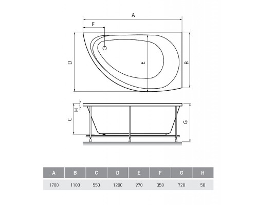 Акриловая ванна Relisan Eco Plus Ибица 170х120 L Гл000023027 без гидромассажа