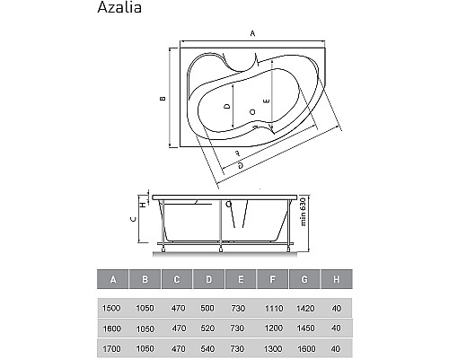 Акриловая ванна Vayer Azalia 170x105 L Гл000006728 без гидромассажа