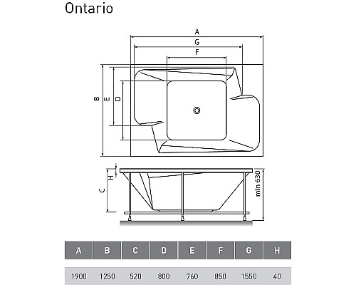 Акриловая ванна Vayer Ontario 190x125 Гл000006815 без гидромассажа