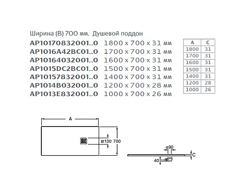 Душевой поддон из композитного материала Roca Terran 120x70 AP1014B02BC01400 Черный