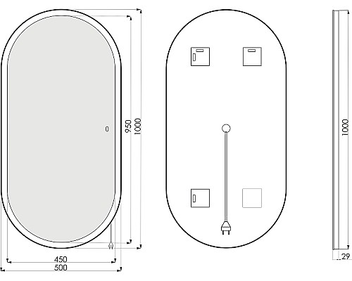 Зеркало STWORKI Мальмё 100 LED-00002202 с подсветкой с сенсорным выключателем