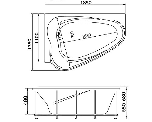 Акриловая ванна Marka One Love 185х135 L 01лв1813л без гидромассажа