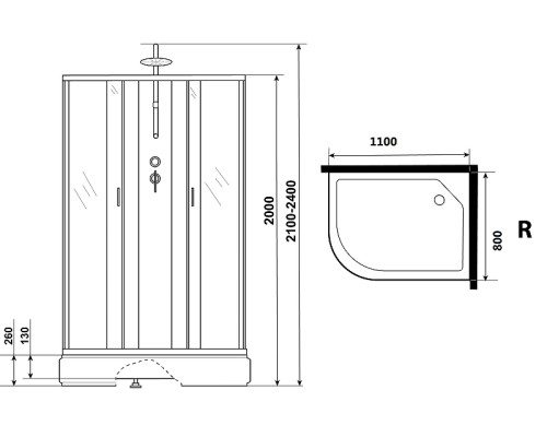 Душевая кабина Niagara Classic 110х80 R NG-33184-14RBKTG с гидромассажем