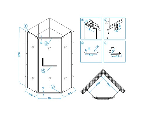 Душевой уголок RGW Passage PA-081B 100x100 35088100-14 профиль Черный стекло прозрачное