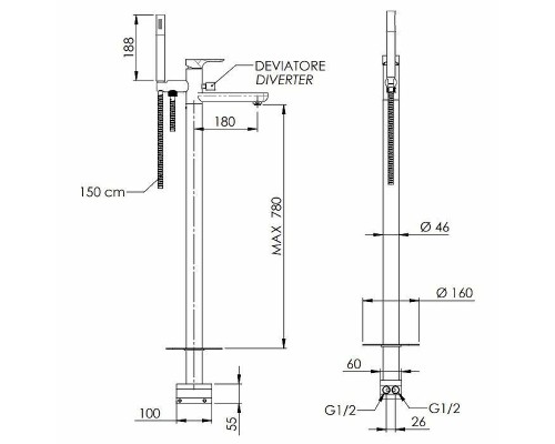 Смеситель для ванны Remer Infinity I08BO Белый матовый