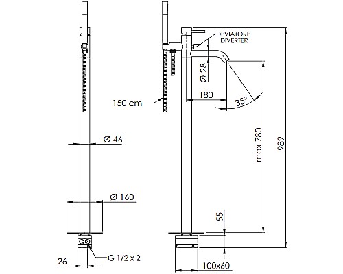 Смеситель для ванны Remer X-Style X08BO Белый матовый