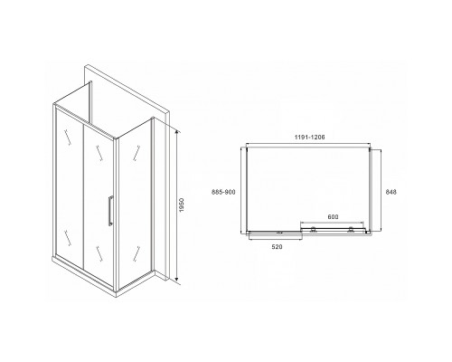 Душевой уголок Abber Schwarzer Diamant 120x90 профиль Хром стекло матовое