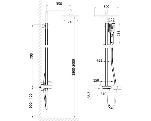 Душевая система Black&White Universe UK5010B 5010ВUK Черная матовая