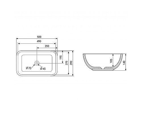 Раковина-чаша Abber Rechteck 50 AC2202MG Серая матовая