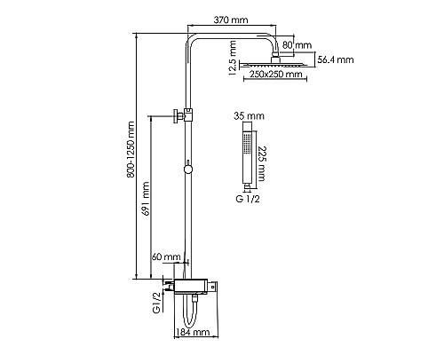 Душевая система WasserKRAFT A114.255.218.CB Thermo с термостатом Черная матовая