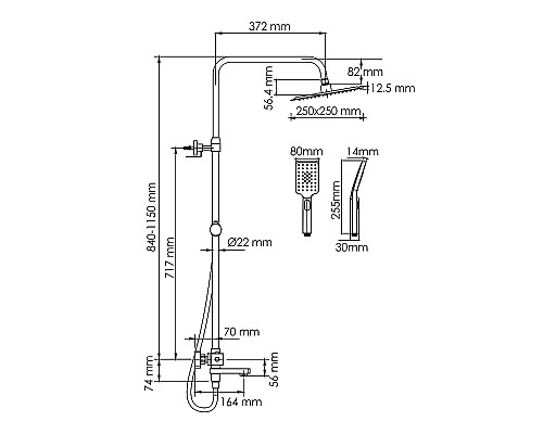 Душевая система WasserKRAFT A299.255.130.BM Thermo с термостатом Черная матовая