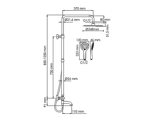 Душевая система WasserKRAFT A188.257.155.WM Thermo с термостатом Белая матовая