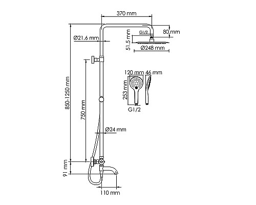 Душевая система WasserKRAFT A288.258.078.BM Thermo с термостатом Черная матовая