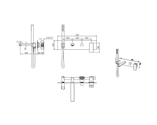 Смеситель для ванны Boheme Qubic 474-2-GM Оружейная сталь матовая