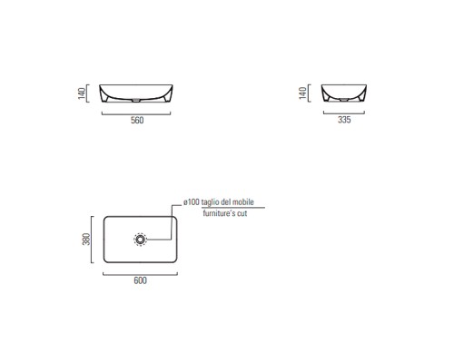 Раковина-чаша GSI Nubes 60 903626 Ardesia opaco