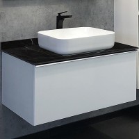 Тумба с раковиной Comforty Милан 90 00-00014008 подвесная Белая гляцевая Калакатта Блэк