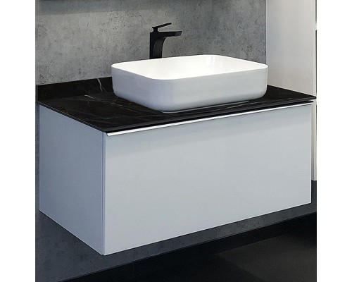 Тумба с раковиной Comforty Милан 90 00-00014008 подвесная Белая гляцевая Калакатта Блэк