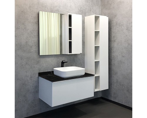 Тумба с раковиной Comforty Милан 90 00-00014008 подвесная Белая гляцевая Калакатта Блэк