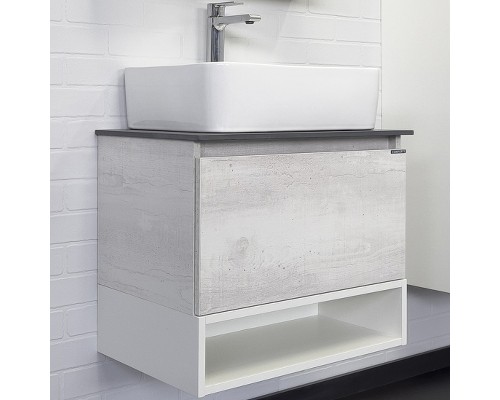 Тумба с раковиной Comforty Прага 60 00-00014536 подвесная Дуб белый Белая глянцевая Графит