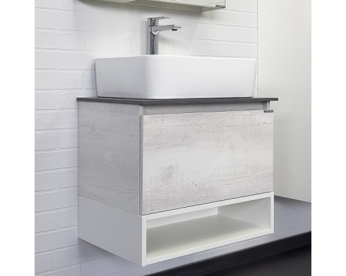 Тумба с раковиной Comforty Прага 60 00-00014536 подвесная Дуб белый Белая глянцевая Графит
