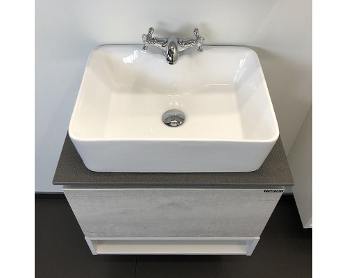 Тумба с раковиной Comforty Прага 60 00-00014536 подвесная Дуб белый Белая глянцевая Графит