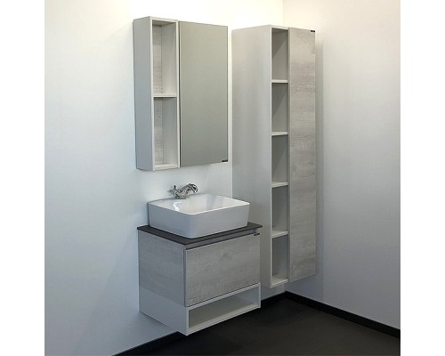 Тумба с раковиной Comforty Прага 60 00-00014536 подвесная Дуб белый Белая глянцевая Графит