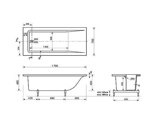 Ванна из искусственного камня STWORKI Ольборг 170x75 ФР-00014090 без гидромассажа