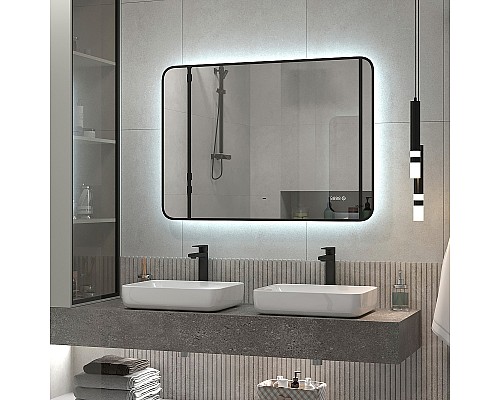 Зеркало Reflection Black View 1000х700 RF4004BV с подсветкой Черное с бесконтактным выключателем, диммером и часами