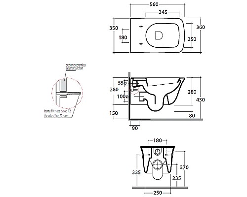 Унитаз Globo Relais RES02.BI подвесной без сиденья