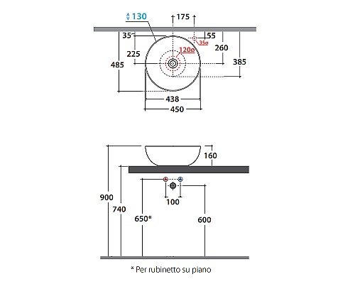 Раковина-чаша Globo T-Edge 45 B6T45.BI Белая