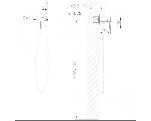 Гигиенический душ со смесителем Abber Wasser Kreis AF8125B Черный матовый