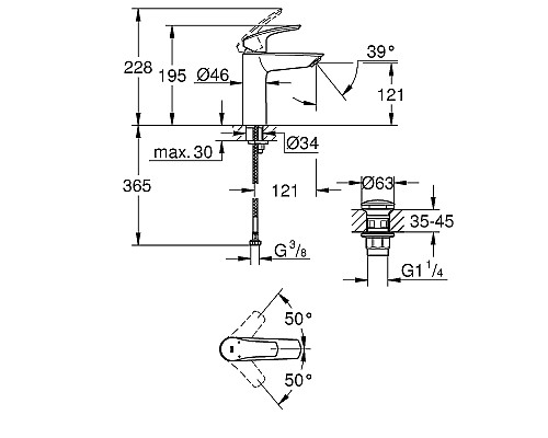 Смеситель для раковины Grohe Eurosmart 23923003 Хром
