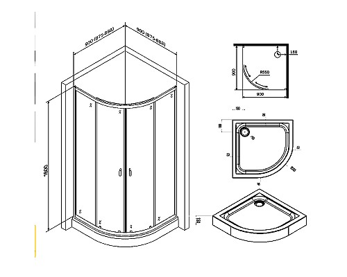 Душевой уголок AM.PM X-Joy Twin Slide 90х90 W88E-205-090BT64 профиль Черный матовый стекло прозрачное