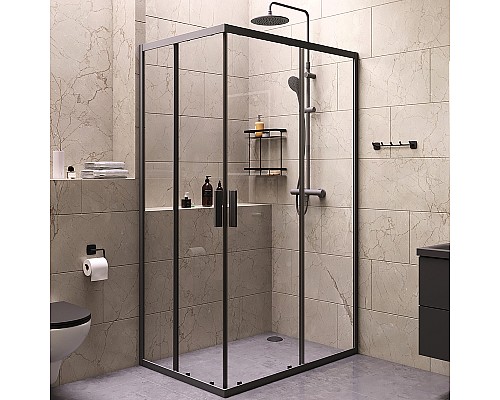 Комплект душевого уголка с душевой системой и аксессуарами AM.PM Gem S 120x80 WK93ER профиль Черный матовый стекло прозрачное