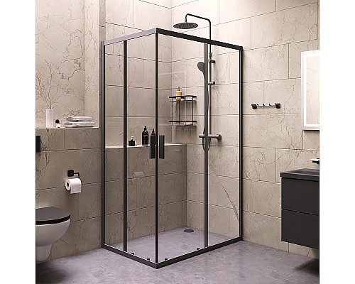 Комплект душевого уголка с душевой системой и аксессуарами AM.PM Gem S 120x80 WK93ER профиль Черный матовый стекло прозрачное