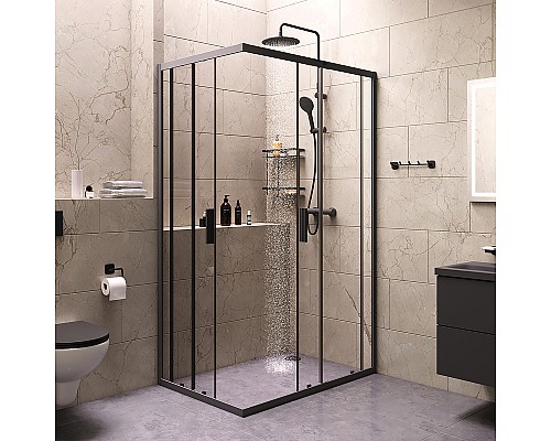 Комплект душевого уголка с душевой системой и аксессуарами AM.PM Gem S 120x80 WK93ER профиль Черный матовый стекло прозрачное