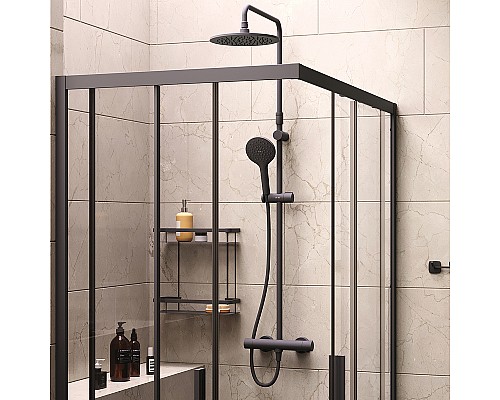 Комплект душевого уголка с душевой системой и аксессуарами AM.PM Gem S 120x80 WK93ER профиль Черный матовый стекло прозрачное
