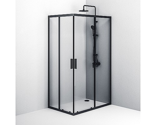 Комплект душевого уголка с душевой системой и аксессуарами AM.PM Gem S 120x80 WK93ER профиль Черный матовый стекло прозрачное