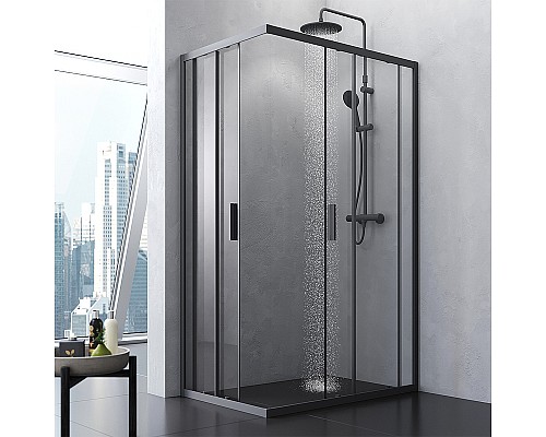 Комплект душевого уголка с душевой системой и аксессуарами AM.PM Gem S 120x80 WK93ER профиль Черный матовый стекло прозрачное