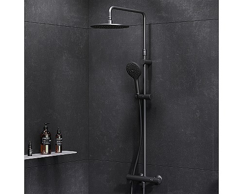 Комплект душевого уголка с душевой системой и аксессуарами AM.PM Gem S 120x80 WK93ER профиль Черный матовый стекло прозрачное