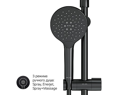 Комплект душевого уголка с душевой системой и аксессуарами AM.PM Gem S 120x80 WK93ER профиль Черный матовый стекло прозрачное