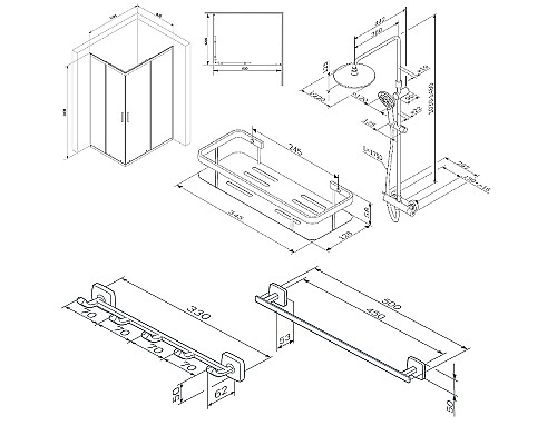 Комплект душевого уголка с душевой системой и аксессуарами AM.PM Gem S 120x80 WK93ER профиль Черный матовый стекло прозрачное