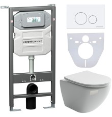 Комплект унитаза с инсталляцией Ceramicanova Metropol CN4002_1001W_1000 с сиденьем Микролифт и Белой клавишей смыва