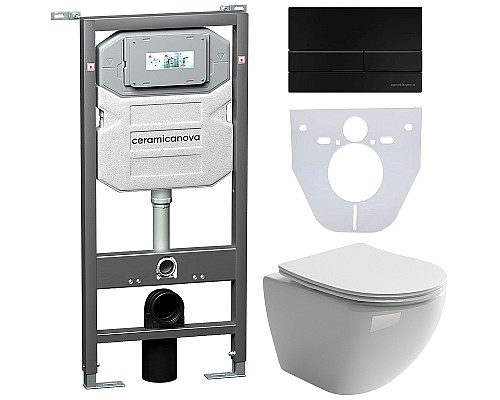 Комплект унитаза с инсталляцией Ceramicanova Metropol CN4002_1002B_1000 с сиденьем Микролифт и Черной матовой клавишей смыва