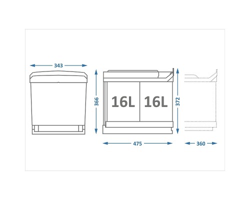 Система сортировки мусора Alveus Albio 30 2x16 L Серая