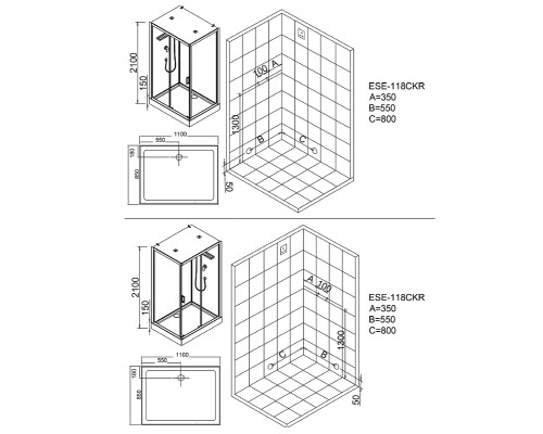 Душевая кабина Esbano ESE-118CKR 110x85 ESKE118CKR без гидромассажа