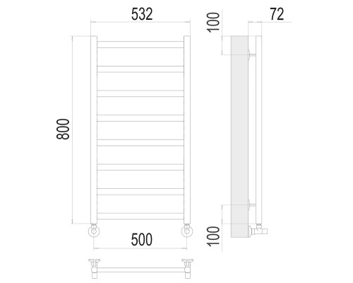 Водяной полотенцесушитель Terminus Аврора П8 500x800 4670078529947 Хром, нижнее подключение, G 1/2" ВР