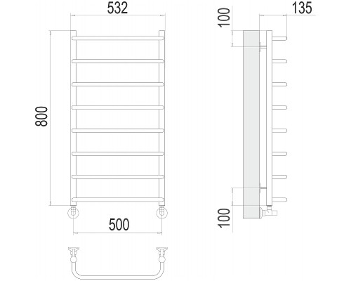 Водяной полотенцесушитель Terminus Стандарт П8 500x800 4670078530370 Хром, нижнее подключение, G 1/2