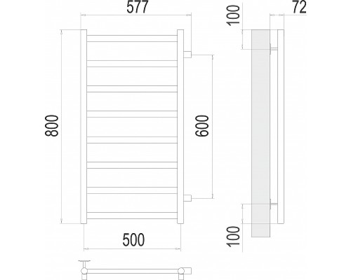 Водяной полотенцесушитель Terminus Аврора П8 500х800 бп600 4670078529930 Хром, боковое подключение, G 1" НР